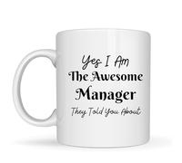 Be Buz Taza de café Yes I Am The Awesome Manager - Divertido regalo de agradecimiento al gerente - Taza de cerámica de 325 ml para jefe de supervisor líder del equipo (blanco)