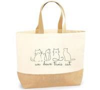 Be Buz Un Deux Trois - Divertida bolsa de yute con diseño de gato francés, para amantes de los gatos, gráfico de gatitos, bolsa de comestibles reutilizable, natural, Large