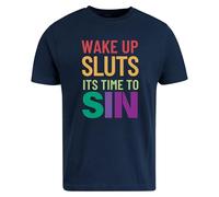 Be Buz Wake Up Sluts It's Time to Sin LGBTQ - Camiseta divertida de algodón con diseño de orgullo gay, azul marino, XXL