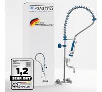 BE-GASTRO I Grifo Industrial Hostelería - Grifo de pared con dos orificios (incluye grifo, grifo mezclador y mango giratorio ergonómico), color azul