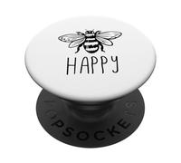 Be Happy Bee Happy Funny Save The Bees Honey Hive Honeycomb PopSockets PopGrip Adhesivo