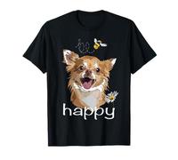 Be Happy Inspirational Chihuahua Perro Chiwawa de Pelo Largo Camiseta