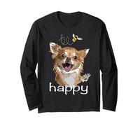 Be Happy Inspirational Chihuahua Perro Chiwawa de Pelo Largo Manga Larga