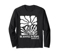 Be Joyful In Hope Boho Floral Flowers Verso de la Biblia Cristiano Manga Larga