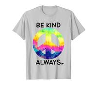 Be Kind Always Shirt,Tie Dye Peace Sign Rainbow Kindness Camiseta, Hombre, Plata, XL