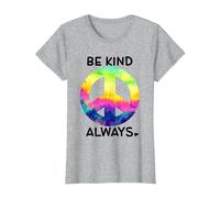 Be Kind Always Shirt,Tie Dye Peace Sign Rainbow Kindness Camiseta, Mujer, Gris Jaspeado, XXL