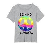 Be Kind Always Shirt,Tie Dye Peace Sign Rainbow Kindness Camiseta, Mujer Tallas Grandes, Gris Jaspeado, 1XL Grande