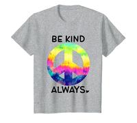 Be Kind Always Shirt,Tie Dye Peace Sign Rainbow Kindness Camiseta, Niños, Gris Jaspeado, 6 años