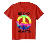 Be Kind Always Shirt,Tie Dye Peace Sign Rainbow Kindness Camiseta, Niños, Rojo, 6 años