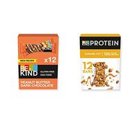 BE-KIND Barrita Cereales con Frutos Secos Tostados, Mantequilla de Cacahuete y Chocolate Negro, Sin Gluten, Alto Contenido de Fibra, 12 X 40g Barras & BE-KIND Barrita Proteina con Frutos Secos Tostado