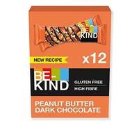 BE-KIND Barrita energética y nutritiva| Barrita de frutos secos baja en azúcar sin lactosa| Snack sin gluten| Barrita energética alta en fibra de chocolate negro y mantequilla de cacahuete| 12 Barritas de 40g