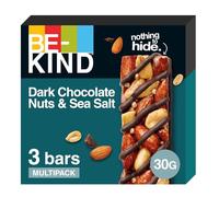 Be-Kind Barrita Proteínas Frutos Secos Chocolate Negro y Sal Marina 12x40g | Snack proteico con almendras y cacahuetes cubiertos de chocolate negro -- multipack ideal para la oficina y el gimnasio