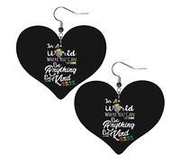 Be Kind Día de la conciencia del autismo en un mundo donde puedes ser cualquier cosa Pendientes de cuero para mujer Pendientes colgantes Colgante de corazón con gancho Regalos para niña adulta
