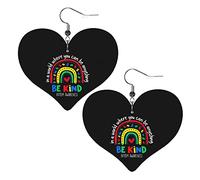 Be Kind Día de la conciencia del autismo en un mundo donde puedes ser cualquier cosa Pendientes de cuero para mujer Pendientes colgantes Colgante de corazón con gancho Regalos para niña adulta
