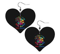 Be Kind Día de la conciencia del autismo en un mundo donde puedes ser cualquier cosa Pendientes de cuero para mujer Pendientes colgantes Colgante de corazón con gancho Regalos para niña adulta
