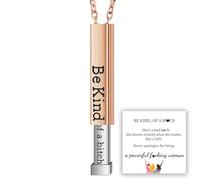 Be Kind...Of A Bich - Collar con mensaje oculto, Be Kind...Of A Bich - Collar de barra vertical con grabado 3D, collar de acero inoxidable, colgante de mantra, joyería de amistad regalo para mujeres