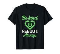 Be Kind Reboot Y2K Retro Neon Green Heart Botón de encendido Camiseta