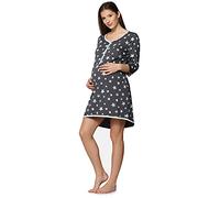 Be Mammy Camisón Premamá Embarazo Lactancia BE20-176 (Grafito Estrellas Azul, XL)