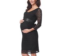 Be Mammy Elegante Vestido Premamá de Encaje Embarazo Manga 3/4 Ropa Verano BE20-209 (Negro, L)