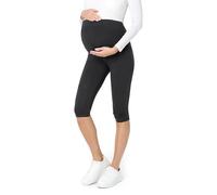 Be Mammy Leggins Premamá 3/4 para mujer embarazada Mallas capri maternidad Leggings pirata lactancia Ropa deportiva Embarazo BE20-229 (Negro, S)