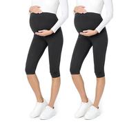Be Mammy Leggins Premamá 3/4 para Mujer Embarazada Mallas Capri Maternidad Leggings Pirata Lactancia Ropa Deportiva Embarazo 2Pack BE20-229 (2Pack Negro/Negro, L)