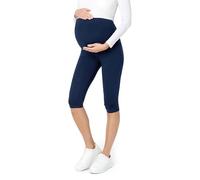 Be Mammy Leggins Premamá 3/4 para mujer embarazada Mallas capri maternidad Leggings pirata lactancia Ropa deportiva Embarazo BE20-229 (Azul Marino, L)