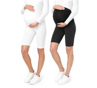 Be Mammy Leggins Premamá cortos para mujer Mallas cortas de Embarazo Shorts de mujer embarazada Ropa premama deportiva Pantalones maternidad 2Pack BE20-228 (2Pack Negro/Blanco, XL)