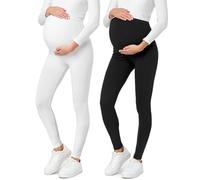 Be Mammy Lote de 2 Leggins Premamá Embarazo Ropa Deporte BE20-230(Negro/Blanco, M)