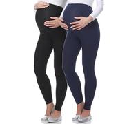 Be Mammy Premamá Leggins Largos Embarazo Lactancia (Negro/Azul Oscuro, XL)