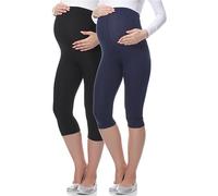 Be Mammy Premamá Lote de 2 Leggins 3/4 Mallas Pirata de Embarazo Lactancia Maternity Leggings Capri 03 (Negro/Azul Oscuro, L)