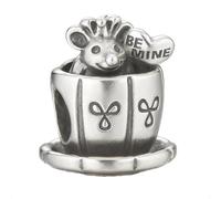 Be Mine - Abalorio de taza de té para pulseras Pandora, plata de ley 925 con ratón y corazón, en caja de regalo, One Size, Metal, Sin piedra preciosa