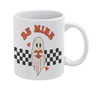 BE Mine - Taza de café de cerámica blanca de 325 ml, taza de té impresa de doble cara con mango ergonómico en C, parte inferior gruesa de porcelana para el hogar, oficina, cocina, regalos novedosos