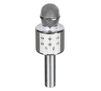 BE Mix - HT2039 Altavoz Micro Karaoke Bluetooth 3W - Autonomía 4h - Entrada Jack 3.5mm - Efectos Sonoros - Universal para Smartphone/TV/Tableta - Plateado 8 x 8 x 23,5 cm