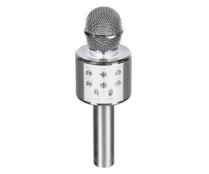 BE Mix - HT2039 Altavoz Micro Karaoke Bluetooth 3W - Autonomía 4h - Entrada Jack 3.5mm - Efectos Sonoros - Universal para Smartphone/TV/Tableta - Plateado 8 x 8 x 23,5 cm