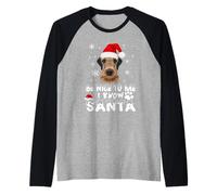 Be Nice To Me I Know Santa Airedale Terrier Dog Christmas Camiseta Manga Raglan