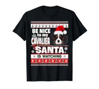 Be Nice To Me I Know Santa Cavalier Dog Christmas Xmas Camiseta