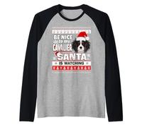 Be Nice To Me I Know Santa Cavalier Dog Christmas Xmas Camiseta Manga Raglan