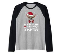 Be Nice To Me I Know Santa Chihuahua Dog Christmas Xmas Camiseta Manga Raglan