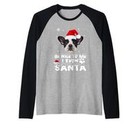 Be Nice To Me I Know Santa French Bulldog Dog Christmas Xmas Camiseta Manga Raglan