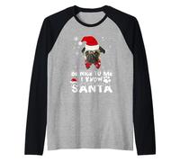 Be Nice To Me I Know Santa Pug Dog Funny Christmas Xmas Camiseta Manga Raglan