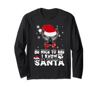 Be Nice To Me I Know Santa Sphynx Cat Christmas Manga Larga