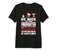Be Nice To The Firefighter Santa Is Watching Funny Christmas Camiseta Premium