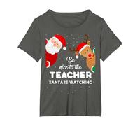 Be Nice To The Teacher Santa Is Watching Camiseta de Navidad Lindo Camiseta, Mujer Tallas Grandes, Asfalto, 4XL Grande
