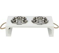 BE NORDIC Juego de cuencos, MDF/acero inoxidable 2 × 0,4 l/ø 14 cm/38 × 18 × 10 cm blanco