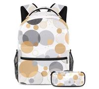 Be Ready for Anything, mochila con estuche para lápices, juego de mochila escolar definitiva para niños, niñas y adolescentes, geométrica circular dorada y plateada, multicolor, B：29.4x20x40cm\