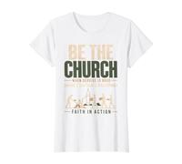 Be The Church When Service is Over Faith Action Christian Camiseta gráfica económica, Mujer, Blanco, S