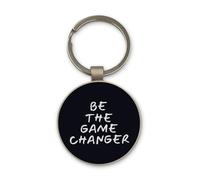 Be The Game Changer Gaming Life - Llavero con diseño de círculo de cristal negro, personalizado, llavero de acero