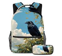 Be The Talk of The School - Juego de 2 mochilas escolares, mochila de gran capacidad y estuche para lápices, bonito cuervo, multicolor, B：29.4x20x40cm P：19x7.5x3.8cm, Mochilas de día