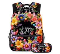 Be The Talk of The School - Juego de 2 mochilas escolares, mochila de gran capacidad y estuche para lápices, corona negra de feliz Pascua, multicolor, B：29.4x20x40cm P：19x7.5x3.8cm, Mochilas de día