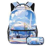 Be The Talk of The School - Juego de 2 mochilas escolares, mochila de gran capacidad y estuche para lápices, patrón de avión, multicolor, B：29.4x20x40cm P：19x7.5x3.8cm, Mochilas de día